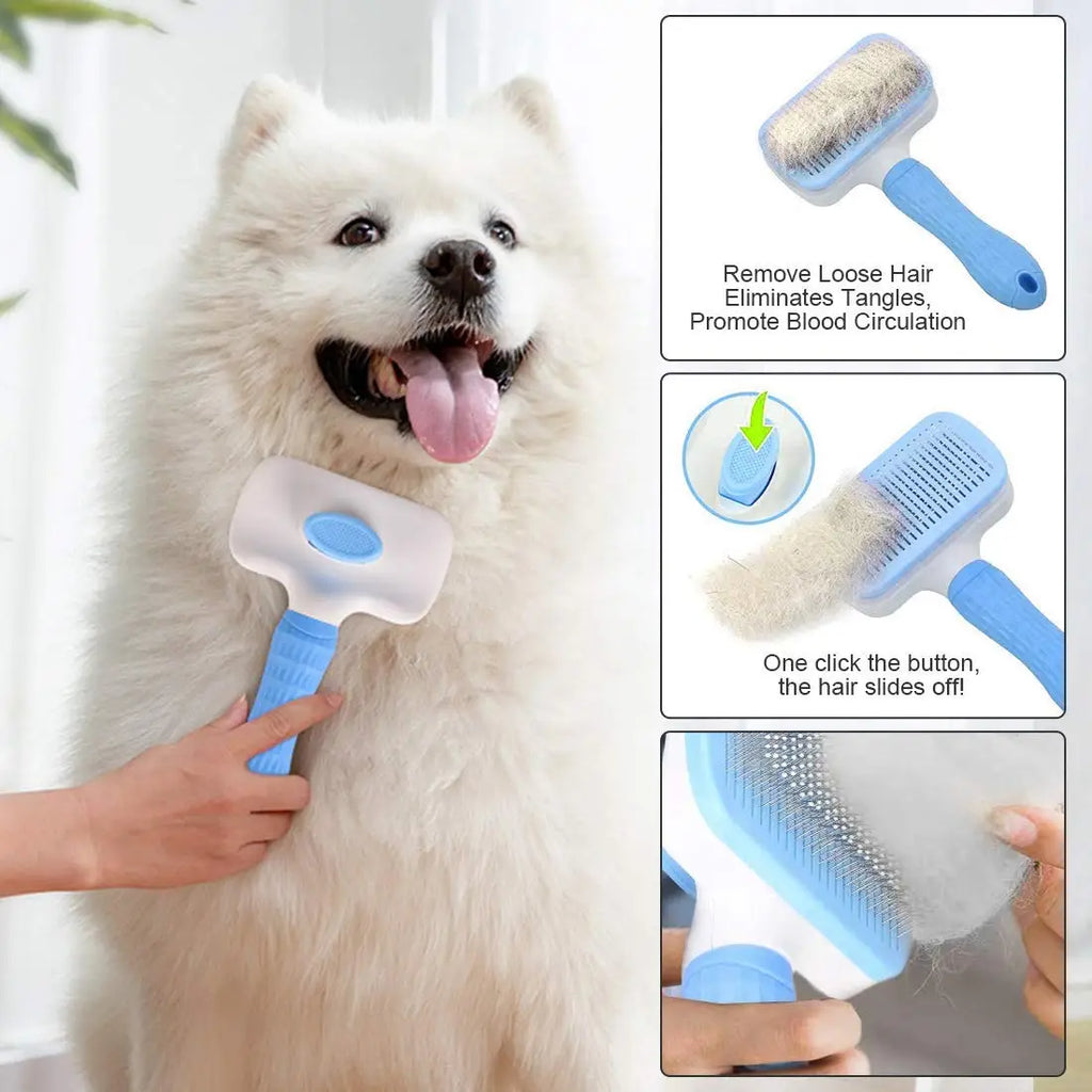 Custom Logo Wholesale Plastic Cat Dog Rabbit Massaging Shedding Self Cleaning Slicker Hair Grooming Pet Brush