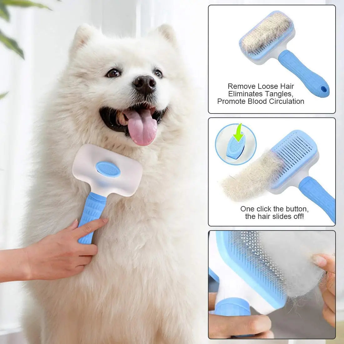 Custom Logo Wholesale Plastic Cat Dog Rabbit Massaging Shedding Self Cleaning Slicker Hair Grooming Pet Brush