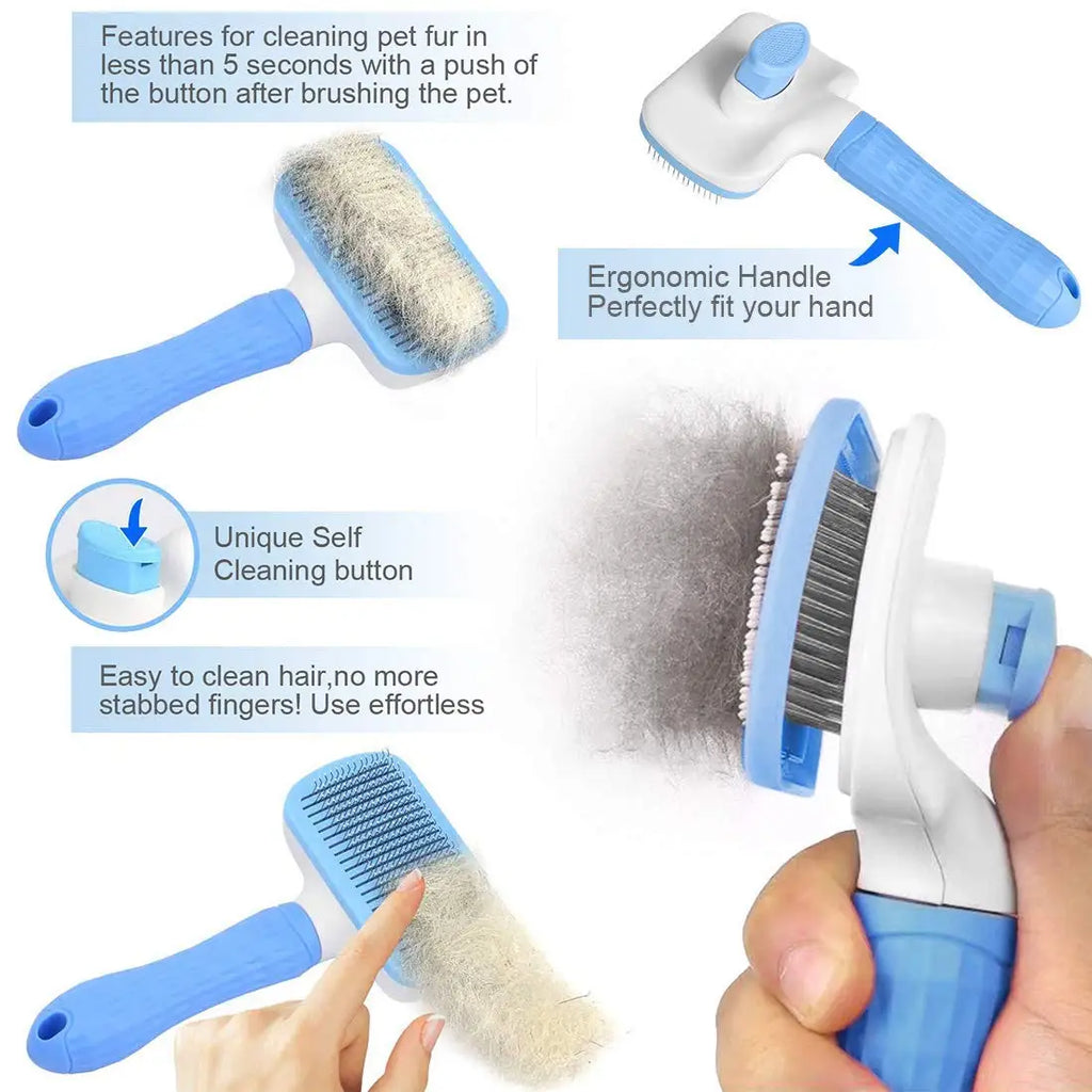 Custom Logo Wholesale Plastic Cat Dog Rabbit Massaging Shedding Self Cleaning Slicker Hair Grooming Pet Brush