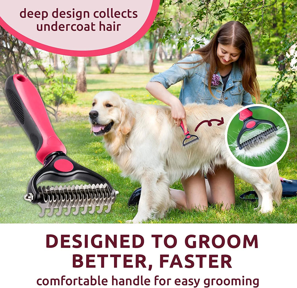 Brosse de démêlage double face pour animaux de compagnie, râteau sous-poil pour chiens et chats, peigne de perte et outil de démêlage pour le toilettage, extra large