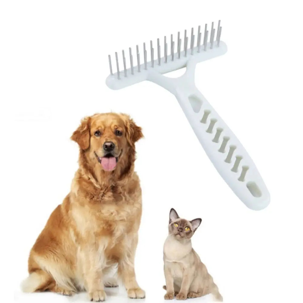 Peigne râteau à Double rangée pour chien, en acier inoxydable, blanc, rangée d'aiguilles, poils de chien, perte de fourrure, élimine pour chiens, chiots, chats